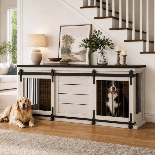 XMSJ Farmhouse Solid Wood Dog Crate Furniture For Indoor Kennel