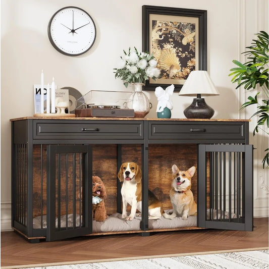Wooden Dog Crate With Drawers And Divider Indoor Kennel