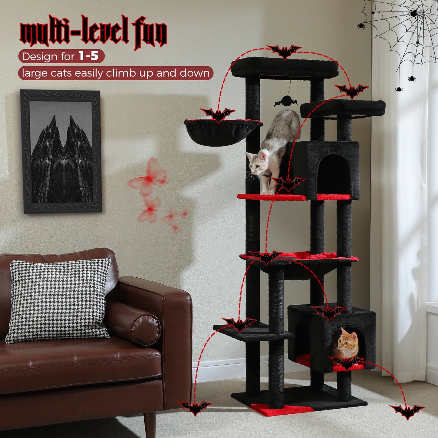 PAWZ Road Tall Cat Tree for Indoor Cats with Hammock and Scratching Posts