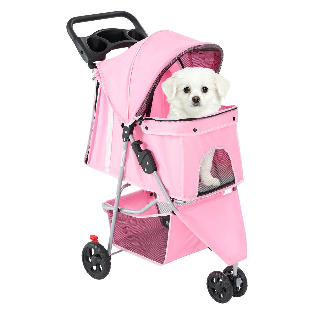 Lightweight Foldable Pet Stroller With Mesh Ventilation And Storage Basket