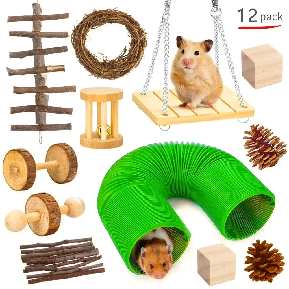 Combination Wooden Toy Set For Hamsters Rabbits Parrots Guinea Pigs