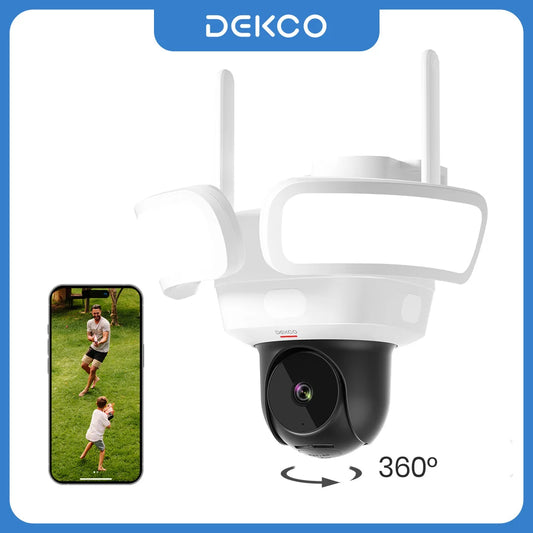 DEKCO 3K UHD WiFi Floodlight Camera Outdoor 360 View Night Vision Two Way Audio