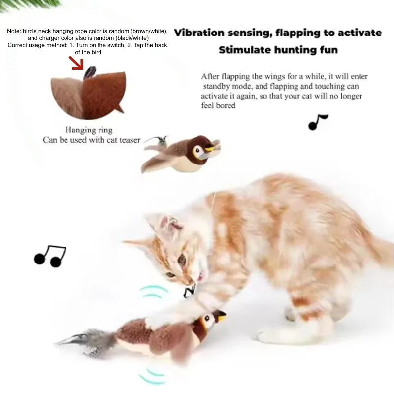 Interactive Touch Activated Simulated Bird Plush Cat And Dog Toy