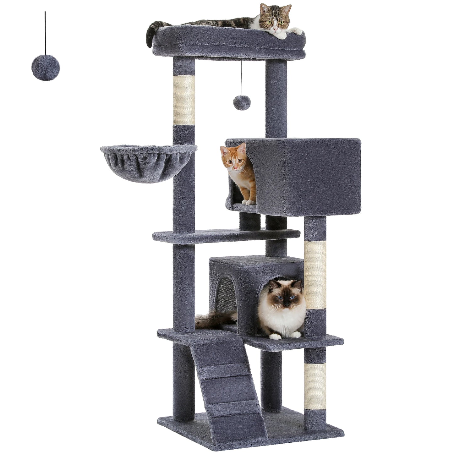 Multi-Level Cat Tree with Hammock, Soft Top Perch, Cozy Condos, Large Cat Tower, Cat Scratching Posts for Indoor, Cat Furniture