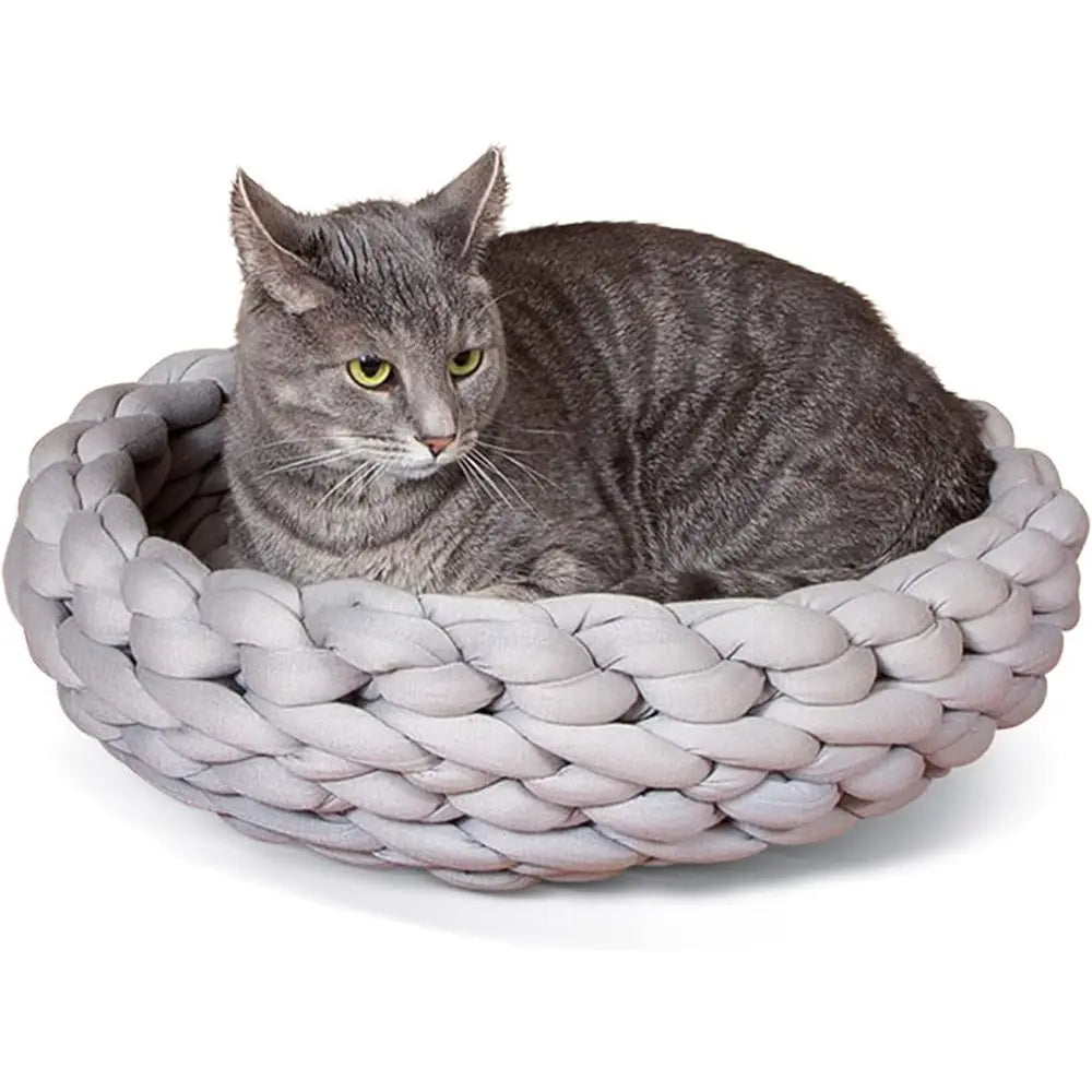 Knitted Cat Bed, Round lexible Pet Bed Gray 17 X 4 Inches
