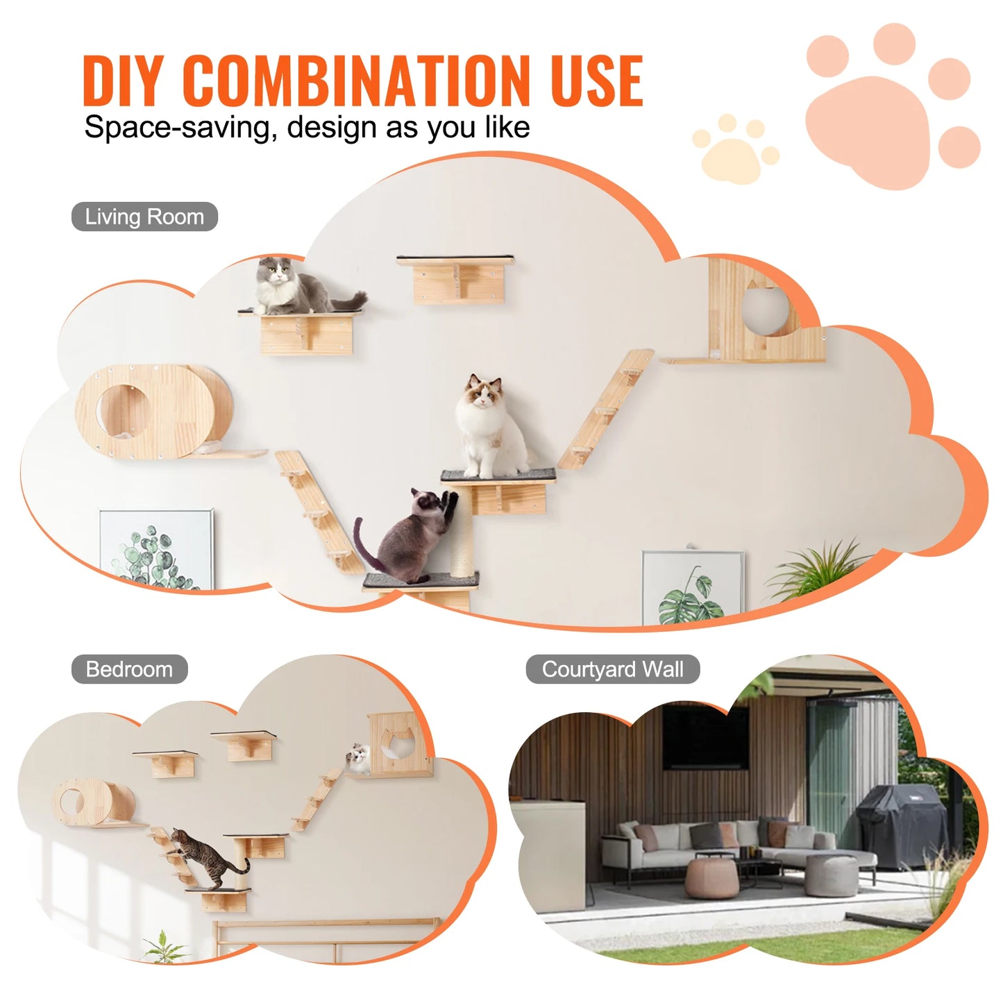 SucceBuy Wall Mounted Cat Shelves Kit With Jumping Boards Perches