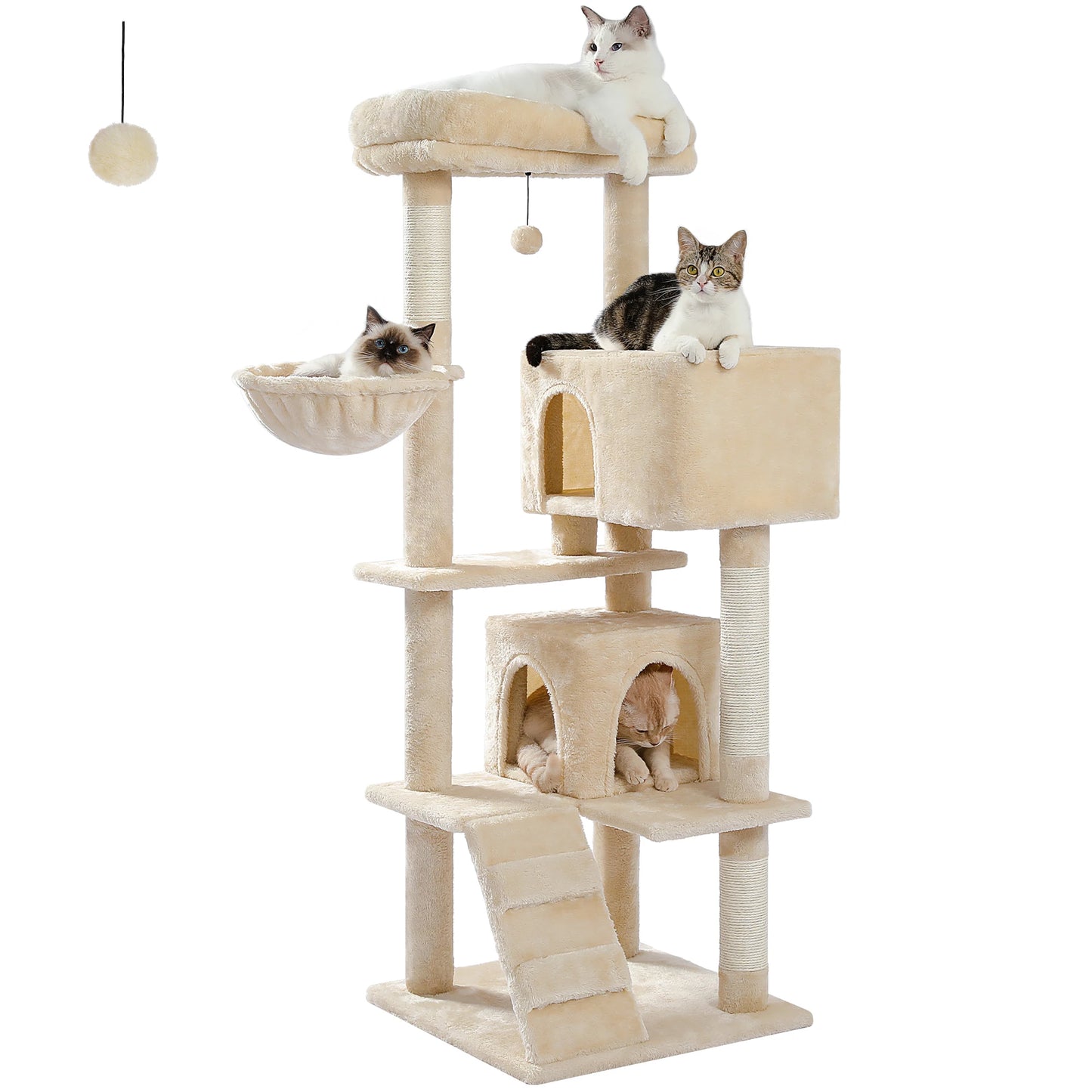 Multi-Level Cat Tree with Hammock, Soft Top Perch, Cozy Condos, Large Cat Tower, Cat Scratching Posts for Indoor, Cat Furniture