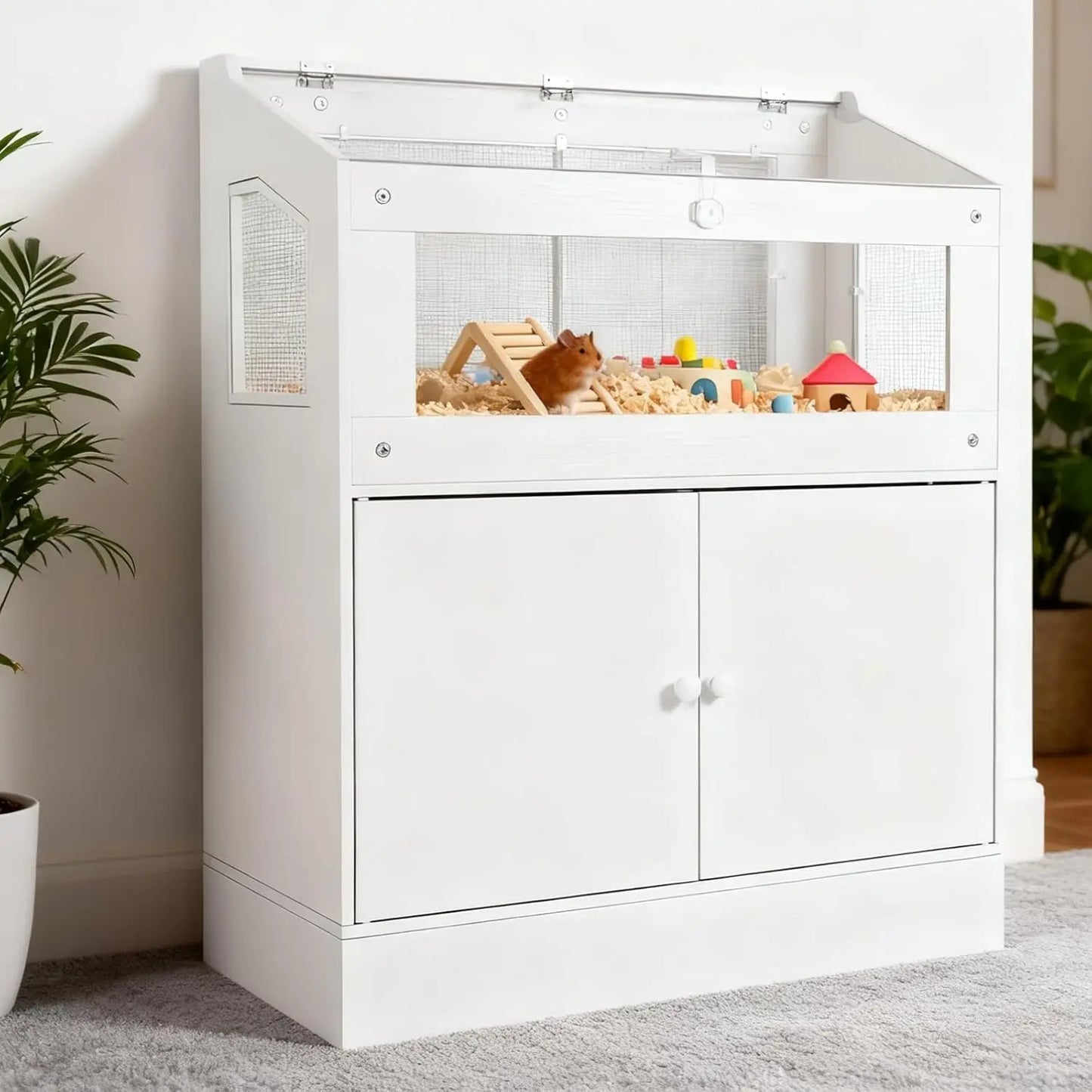HiMISS Hamster Cage With Storage Cabinet And Easy View Panels