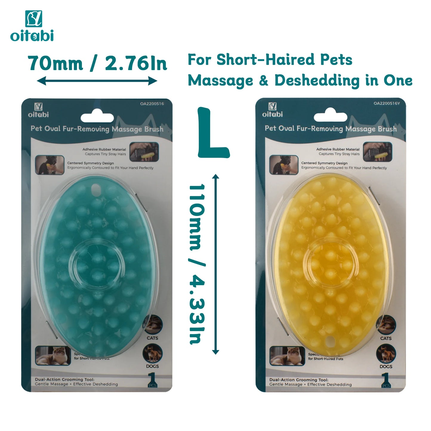 Oitabi Soft Rubber Pet Brush For Short Hair Dogs And Cats Deshedding Massaging