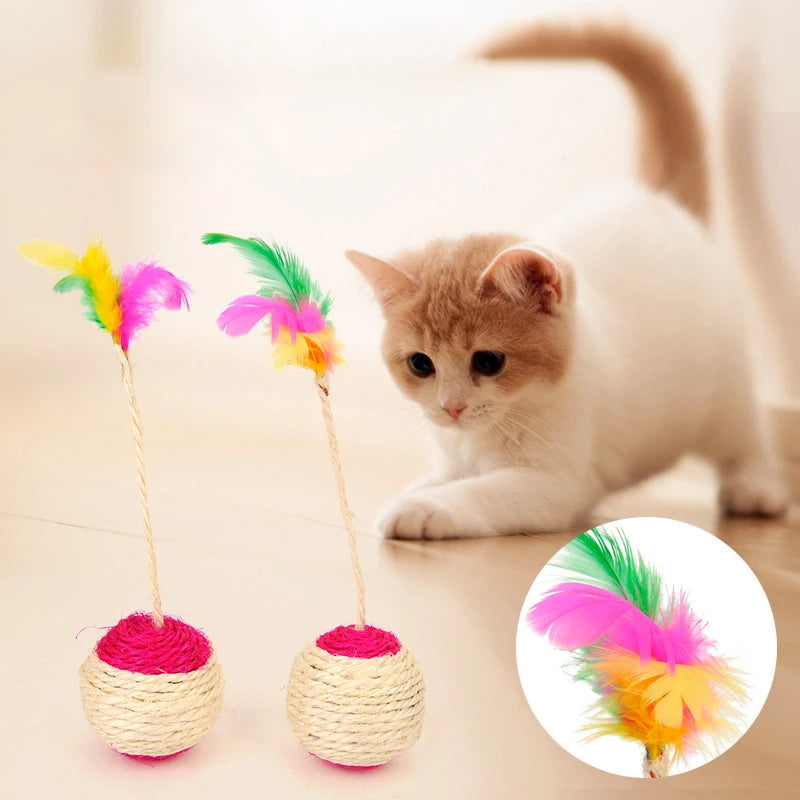 Sisal Shuttlecock Feather Ball Cat Toy For Interactive Play