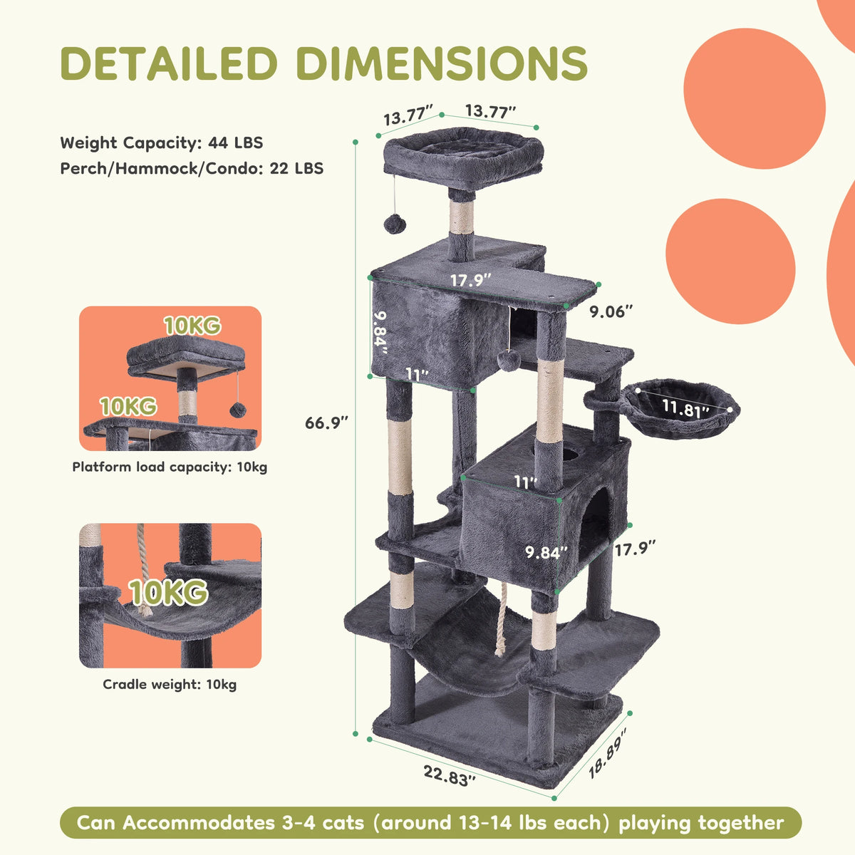 JHK Multi Level Cat Tree With Sisal Scratching Condo