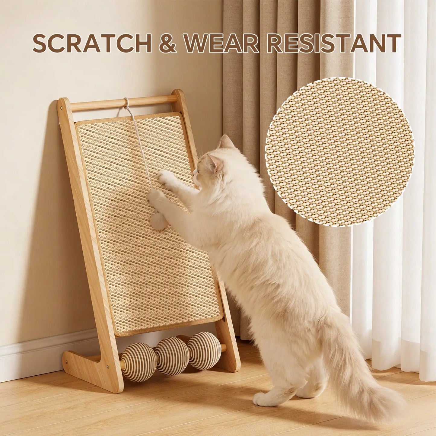 L Shaped Cat Scratching Post, Tall Sisal & Wooden Base Cat Scratcher Board for Indoor Cats, Sturdy Vertical Cats Scratching Pad Protects Furniture