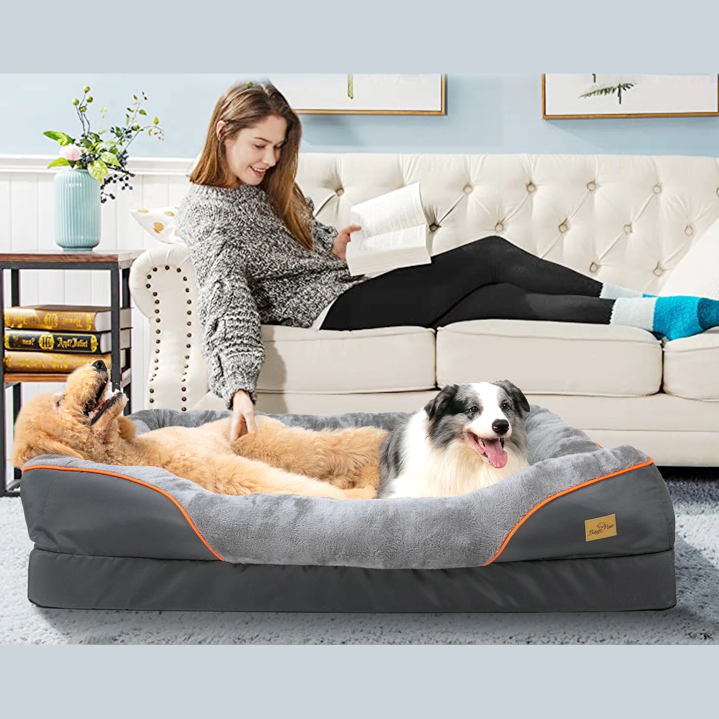 BINGOPAW Large Dog Bed With Anti Allergy Fleece Washable Cover Waterproof