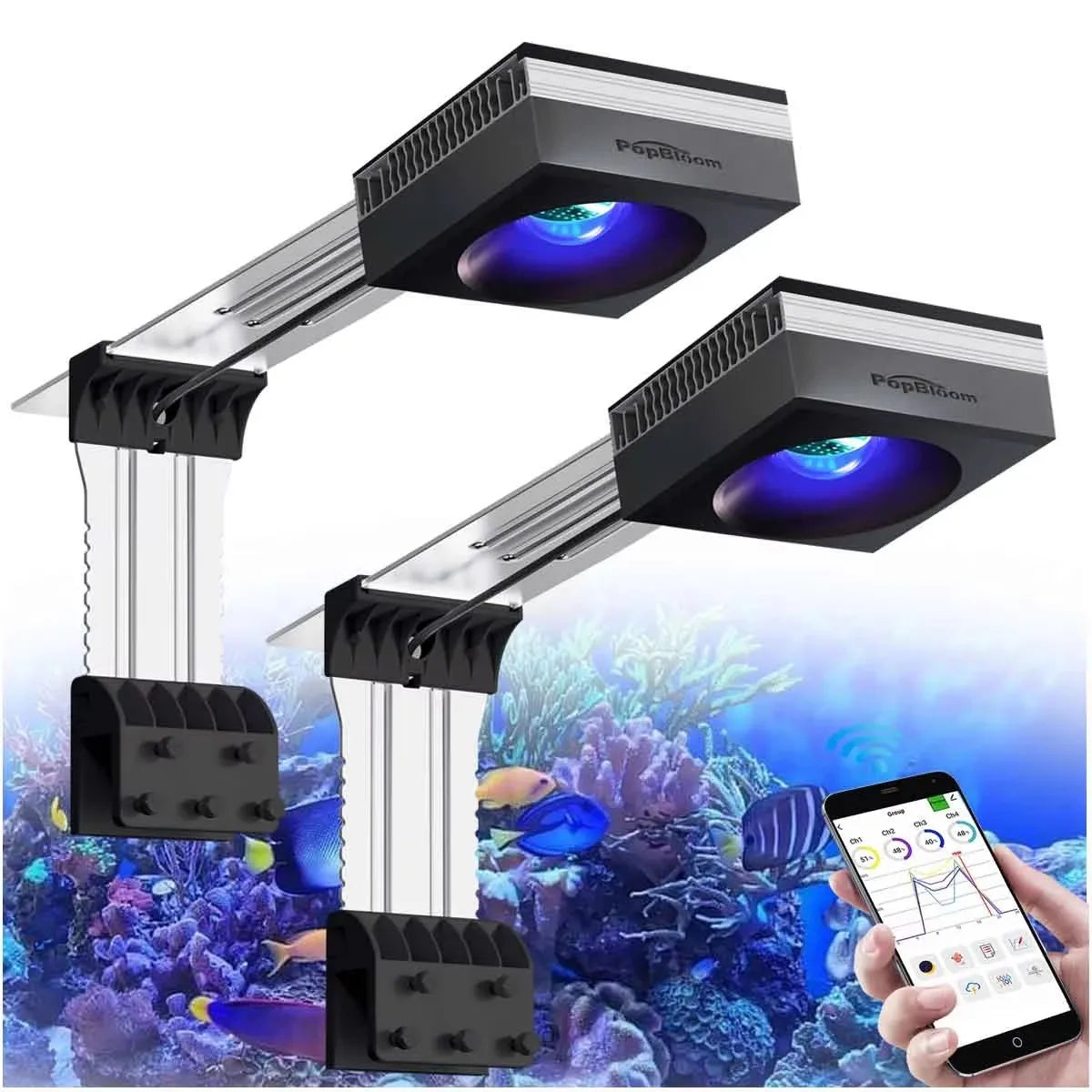PopBloom 100W WiFi Reef Aquarium Light Full Spectrum LED
