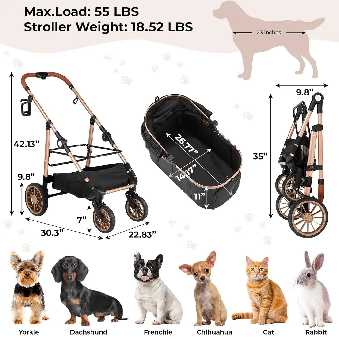 360 Degree Wheels Stroller 2in1 Foldable for Cats and Dogs