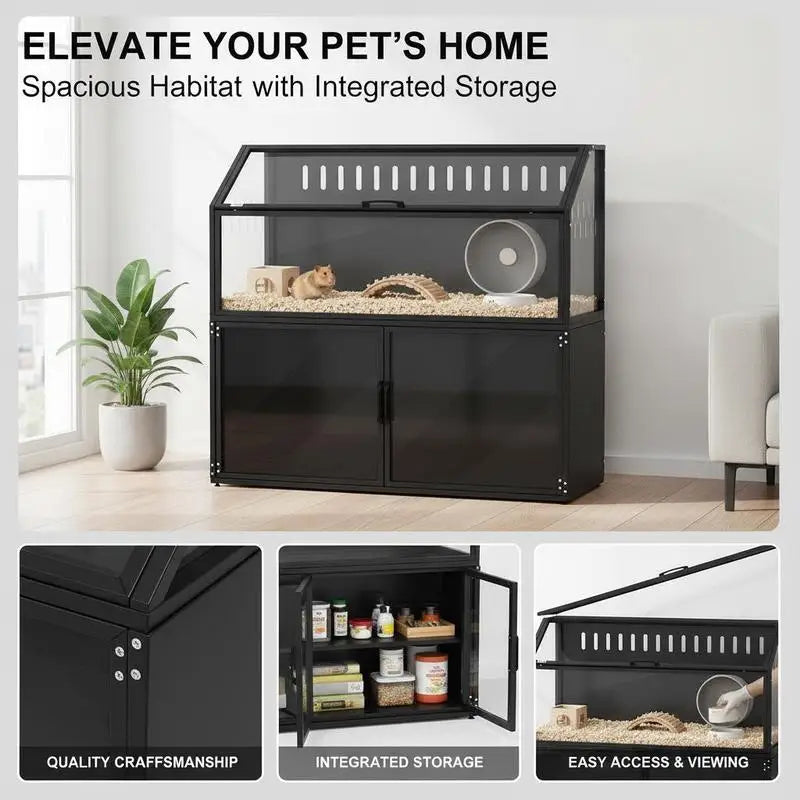 Hamster Cage With Storage Cabinet And Easy View Acrylic Panels Openable Top