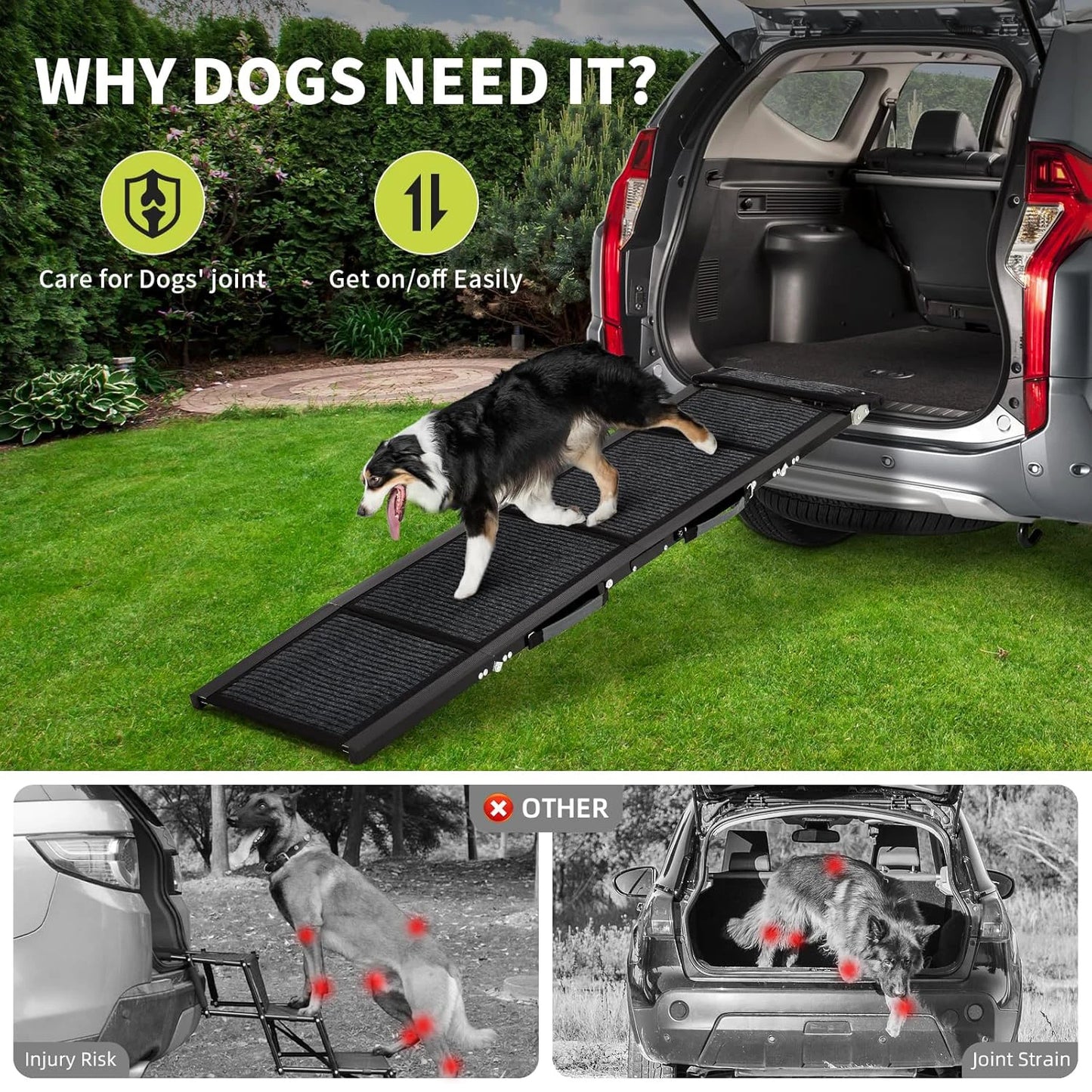 HiMISS Upgraded Car Dog Ramp With Non Slip Surface Folding Portable