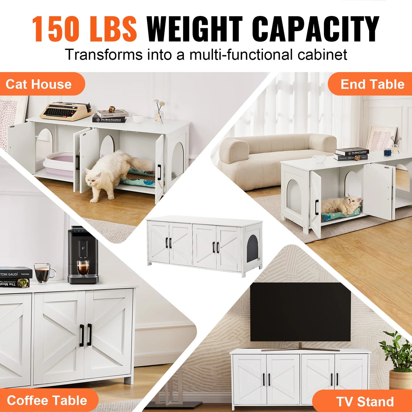 Cat Litter Box Enclosure Cabinet For Two Cats, Hidden Wooden Design