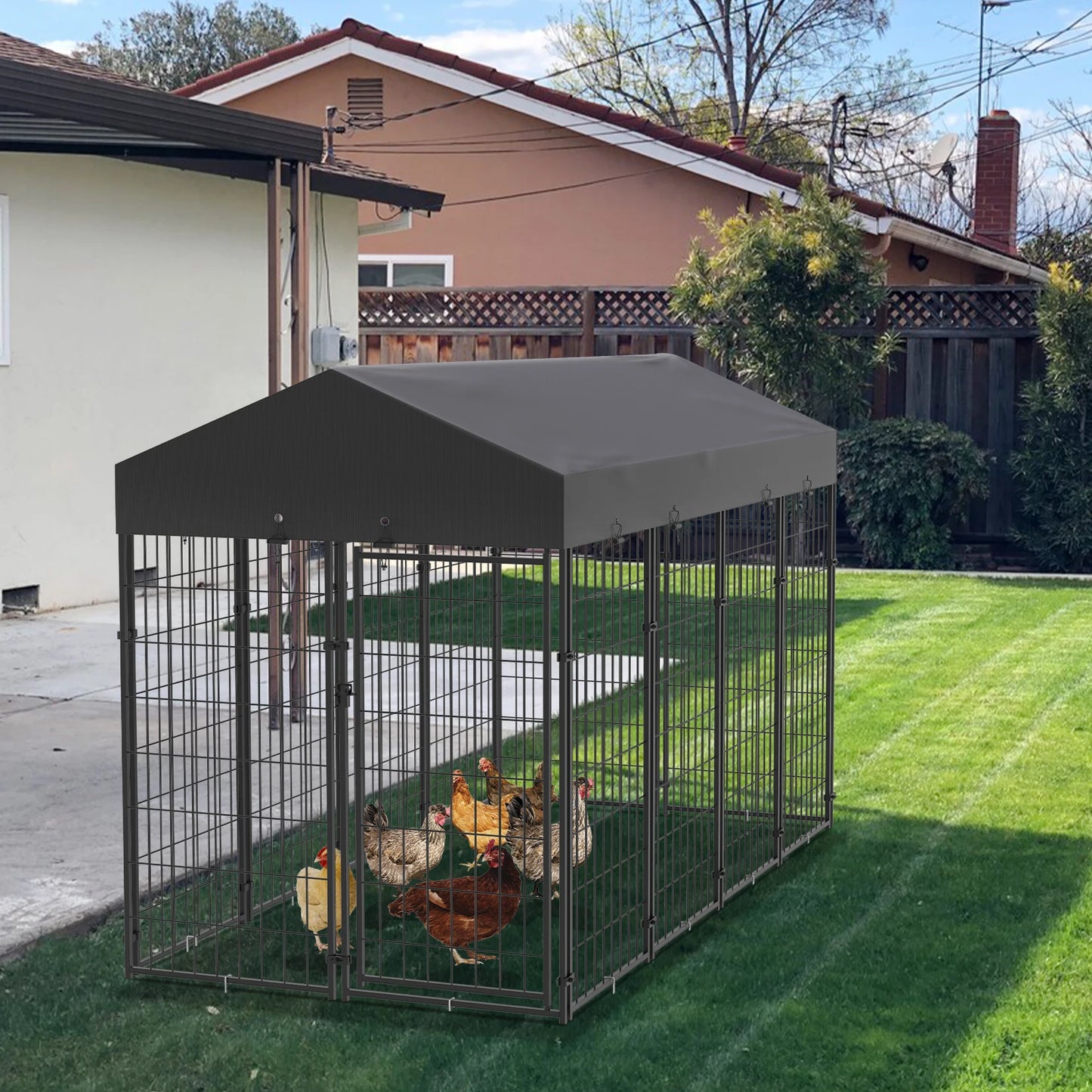BINGOPAW Large Outdoor Dog Kennel With Welded Wire Run And Canopy