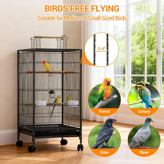 Small Bird Cage with Wheels,Parakeet Cage with Top Stand, 3 in 1 Bird Carrier for Parakeets, Canaries, Lovebirds, Small Quaker,