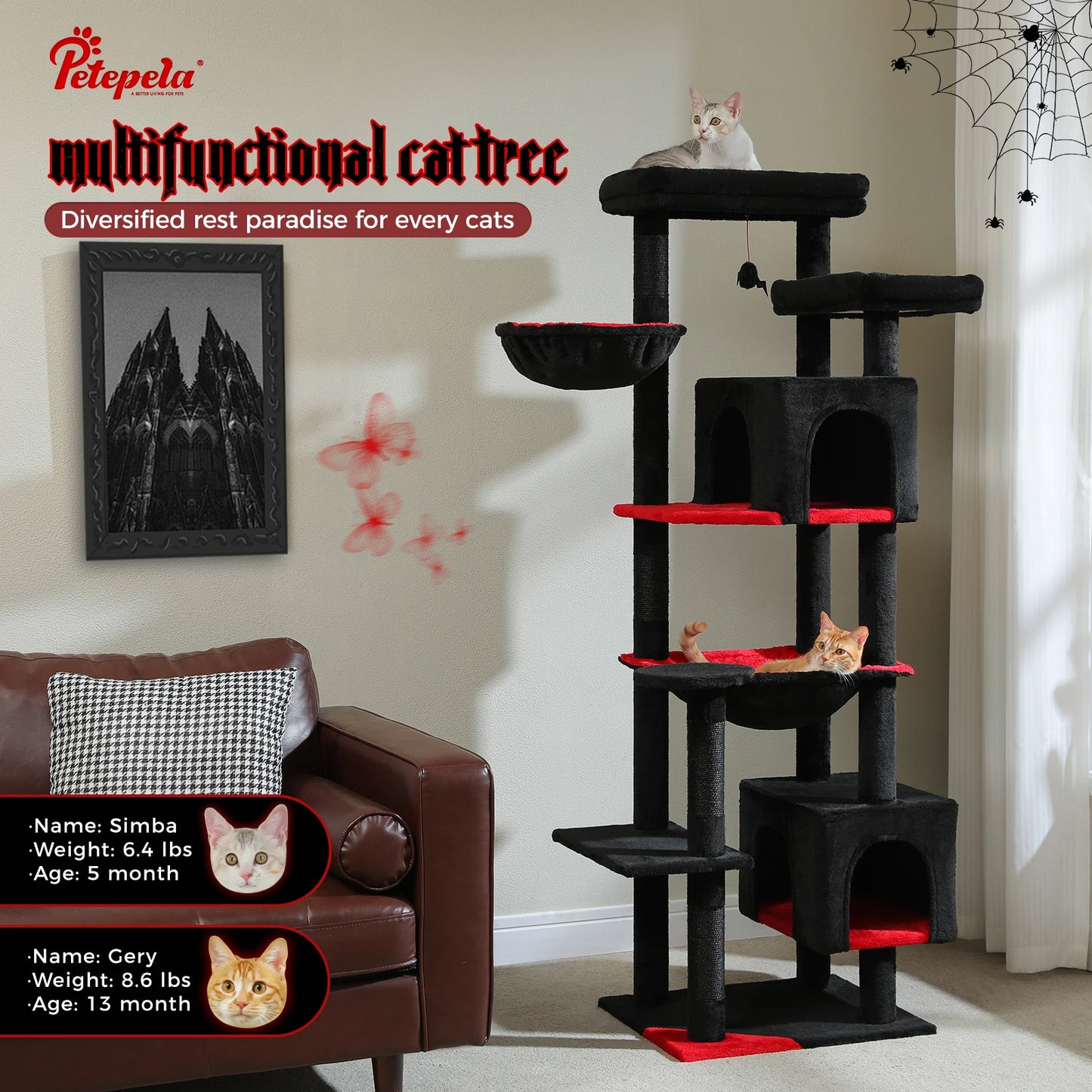 PAWZ Road Tall Cat Tree for Indoor Cats with Hammock and Scratching Posts