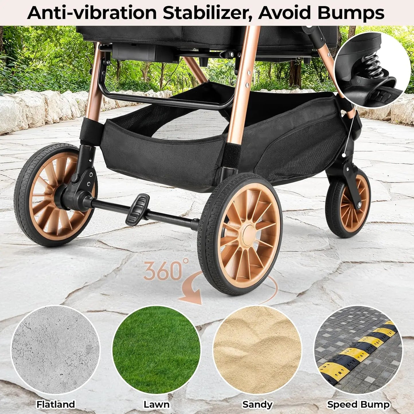 360 Degree Wheels Stroller 2in1 Foldable for Cats and Dogs