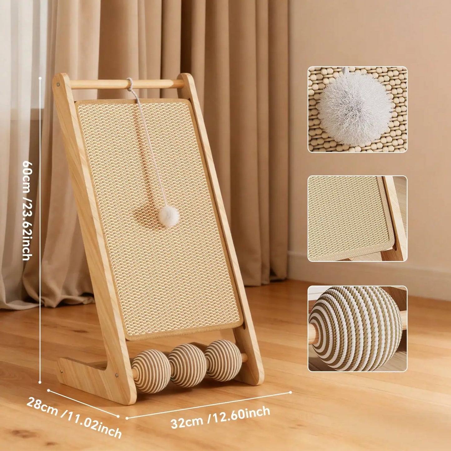 L Shaped Cat Scratching Post, Tall Sisal & Wooden Base Cat Scratcher Board for Indoor Cats, Sturdy Vertical Cats Scratching Pad Protects Furniture