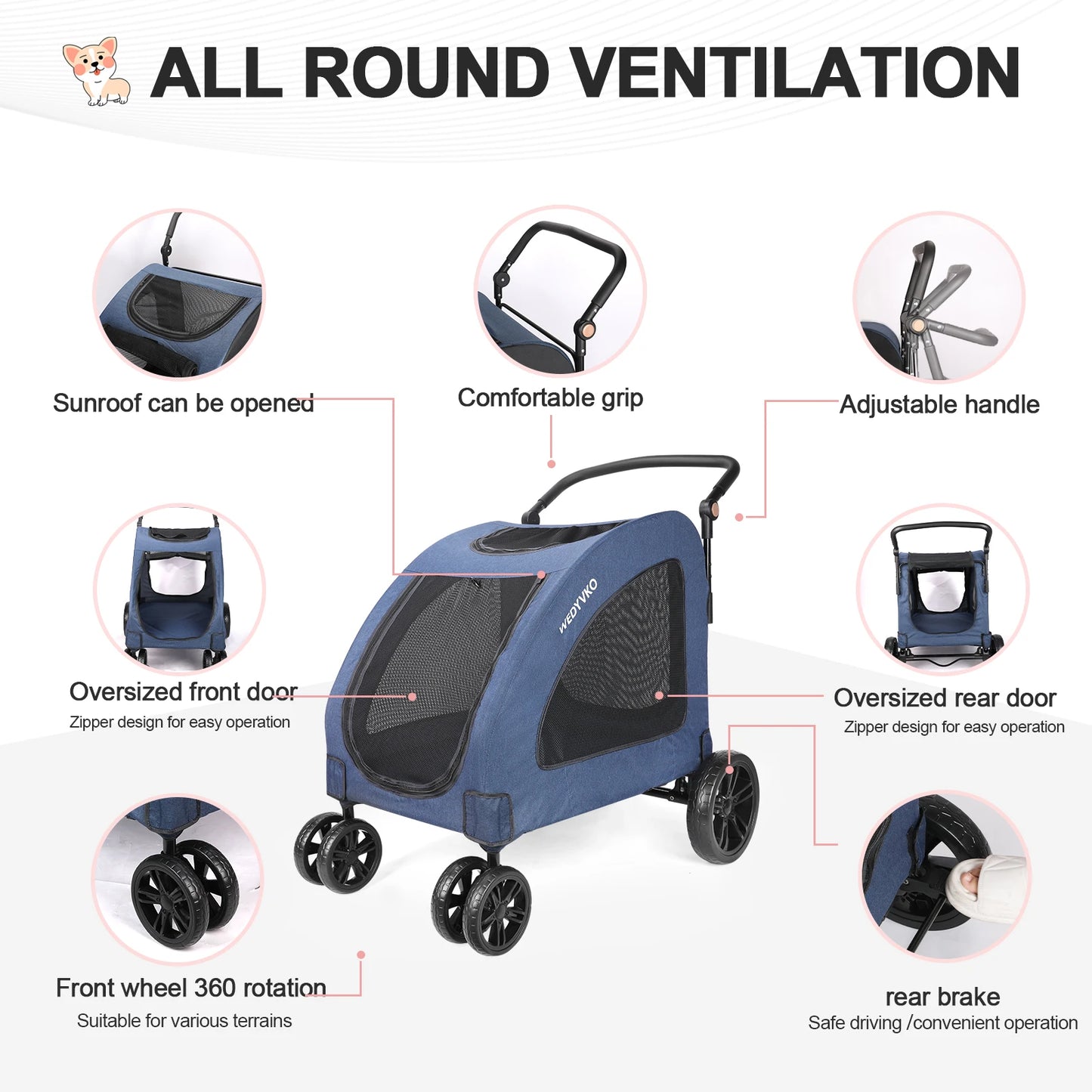 Heavy Duty Foldable Dog Stroller For Large Dogs 120 Lbs