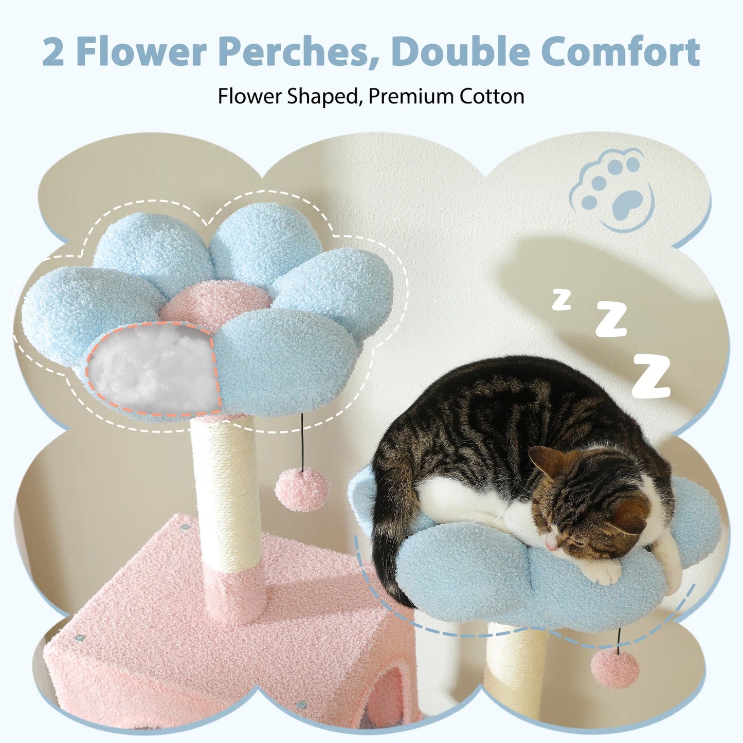 PETEPELA Cat Tree Tower With Sisal Posts, Hammock, Perches, Condos