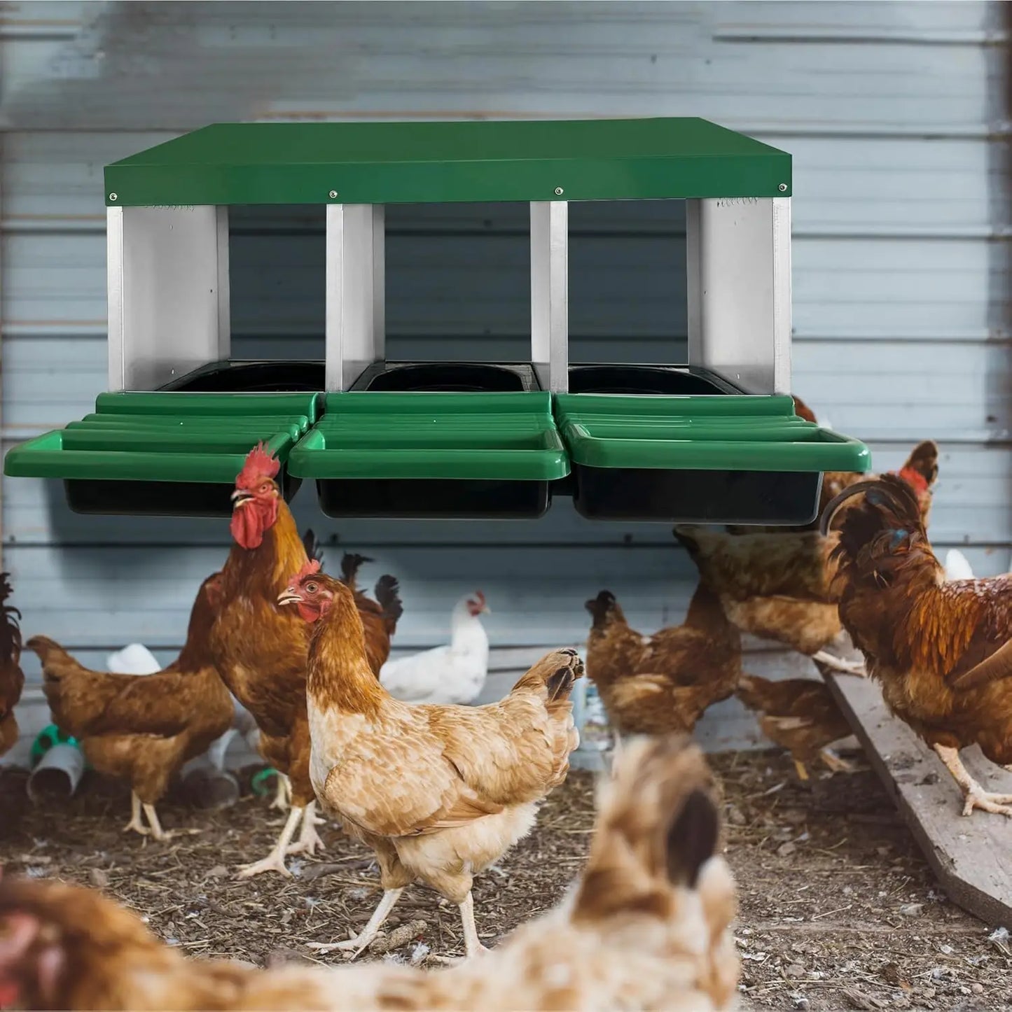 HiMISS 3 Compartment Roll Out Nesting Box For Chicken Coop Egg Collection
