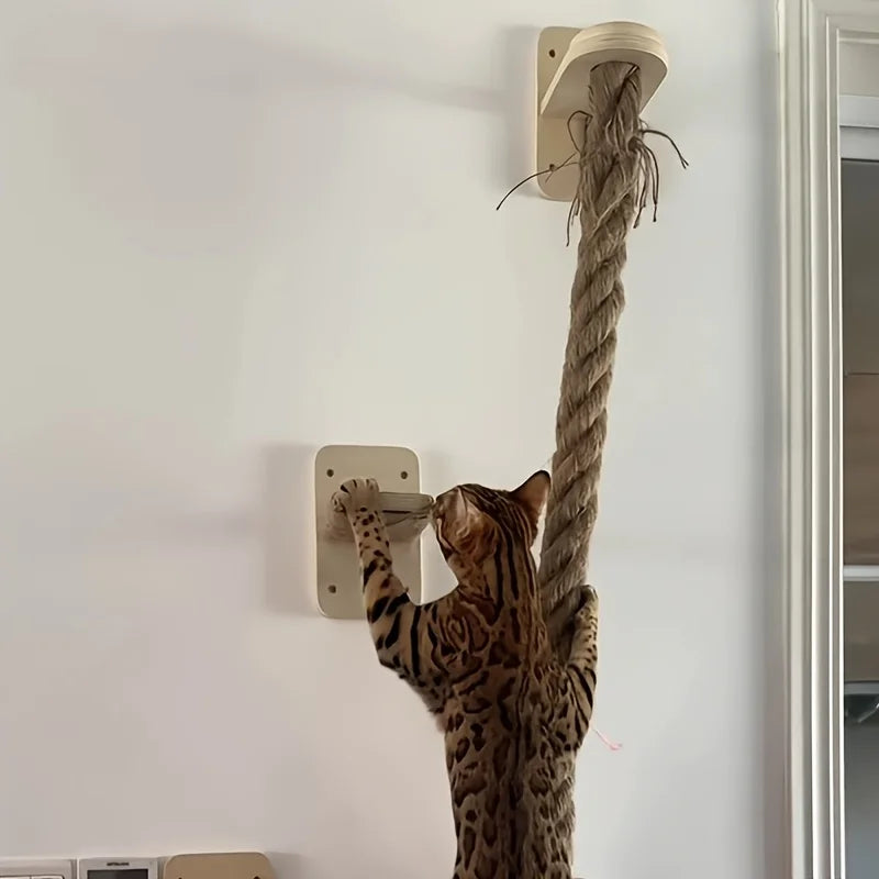 Weysat Cat Tree with 2 X 59.1 Inch Climbing Rope Wall Mounted Cat Climbing Tower Toy with Scratching Post Kitten Rope Ladder