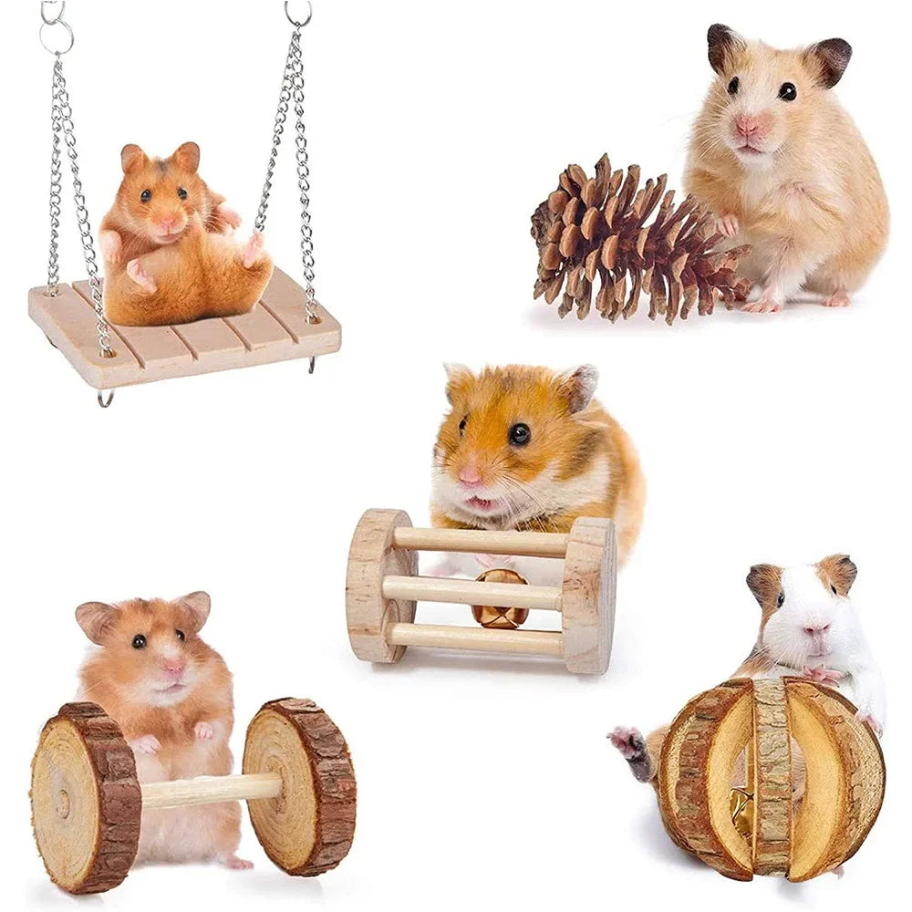 Combination Wooden Toy Set For Hamsters Rabbits Parrots Guinea Pigs