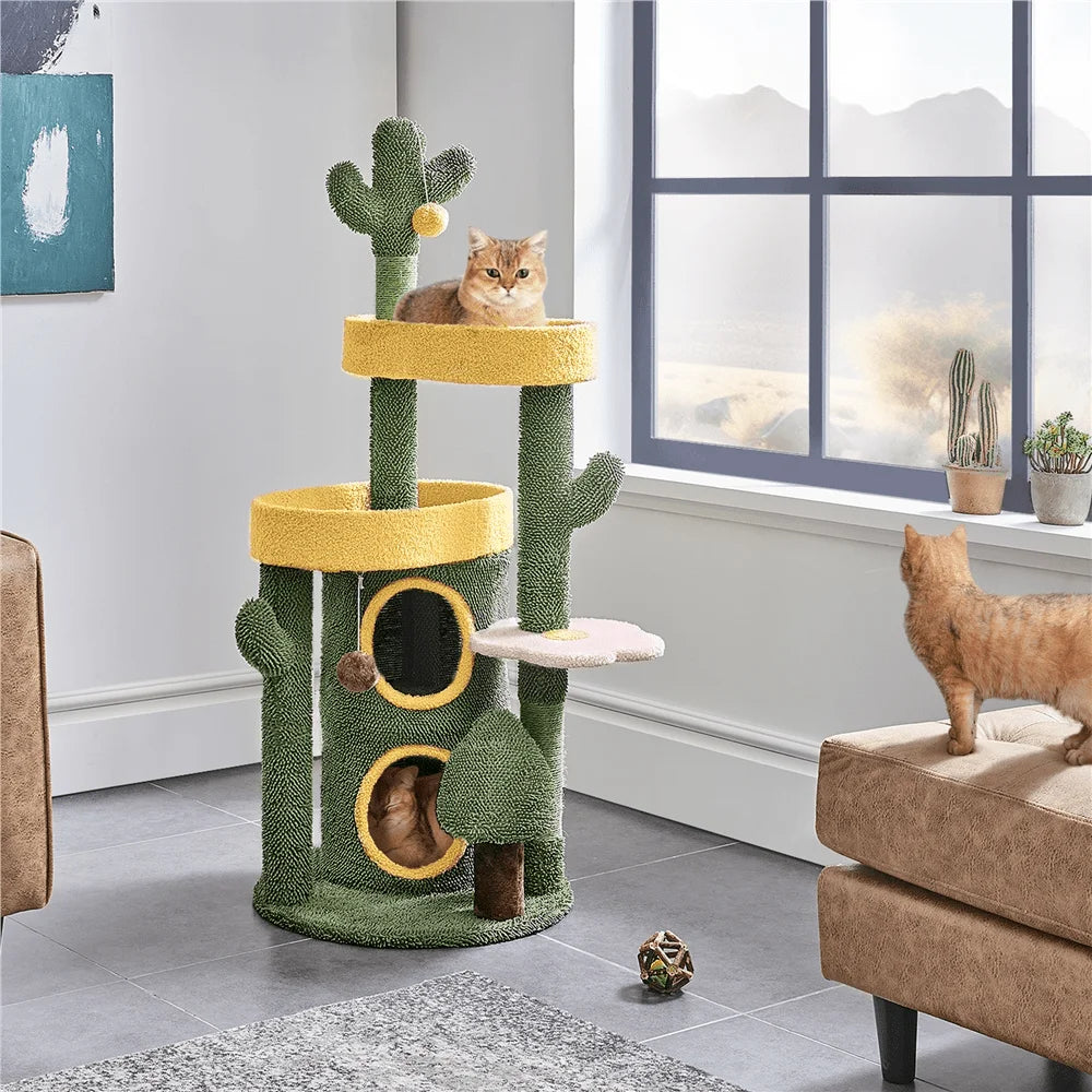 Oasis Themed Cat Tree With Fleece Covered Tower Scratching Posts