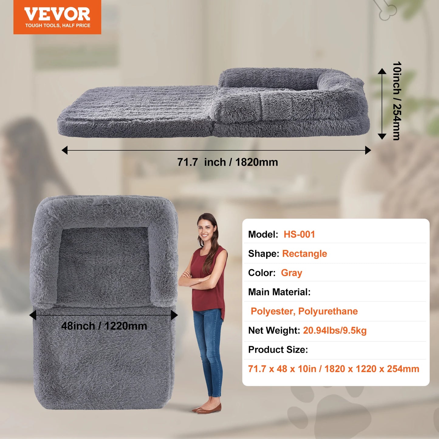 SucceBuy Human Dog Bed With Orthopedic Foam And Washable Faux Rabbit Fur Cover