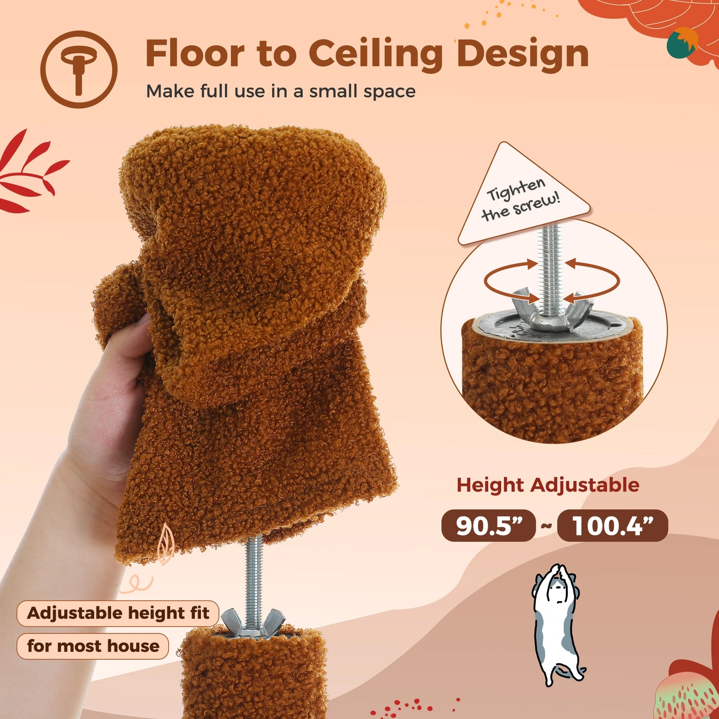 PETEPELA CN Cat Tree Floor to Ceiling Tower With Hammock
