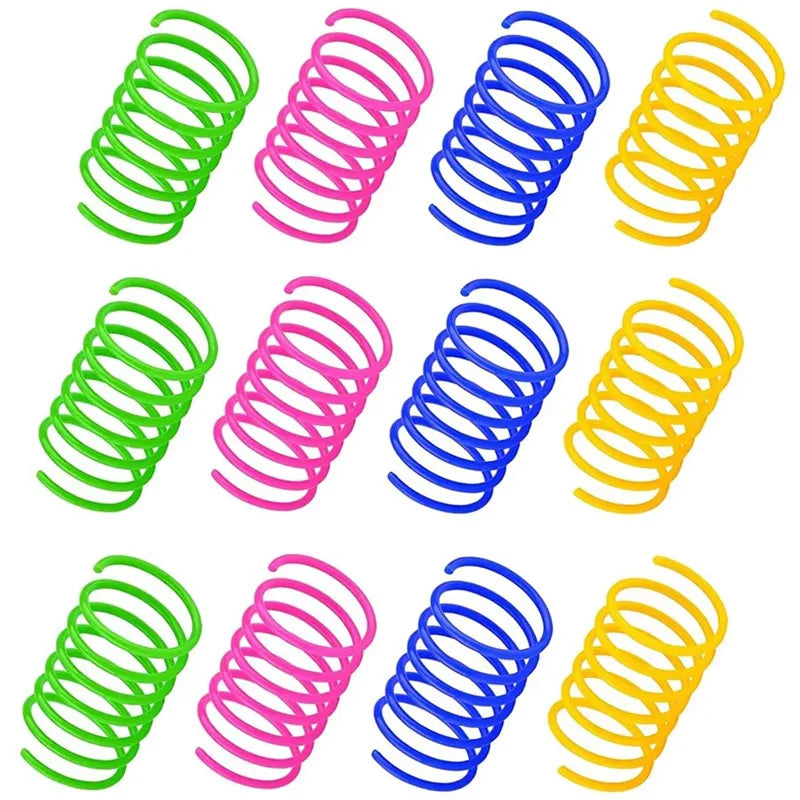12PCS 12Colors Cat Spring Toys for Indoor Cats, Interactive Coil Springs for Self Play, Durable Heavy Plastic Cat Spiral Spring