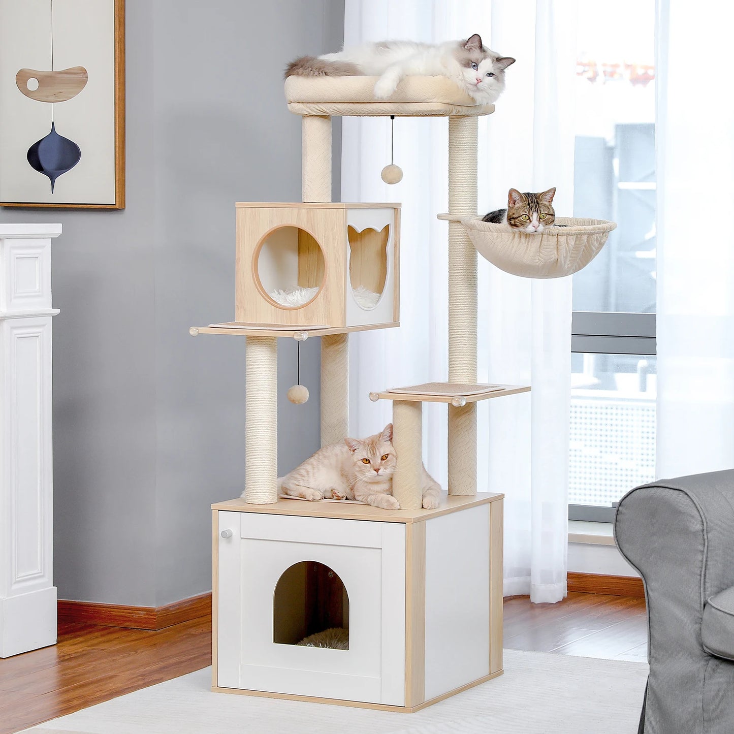 PAWZ Ro Multi Level Cat Tree Indoor Wood Tower Posts