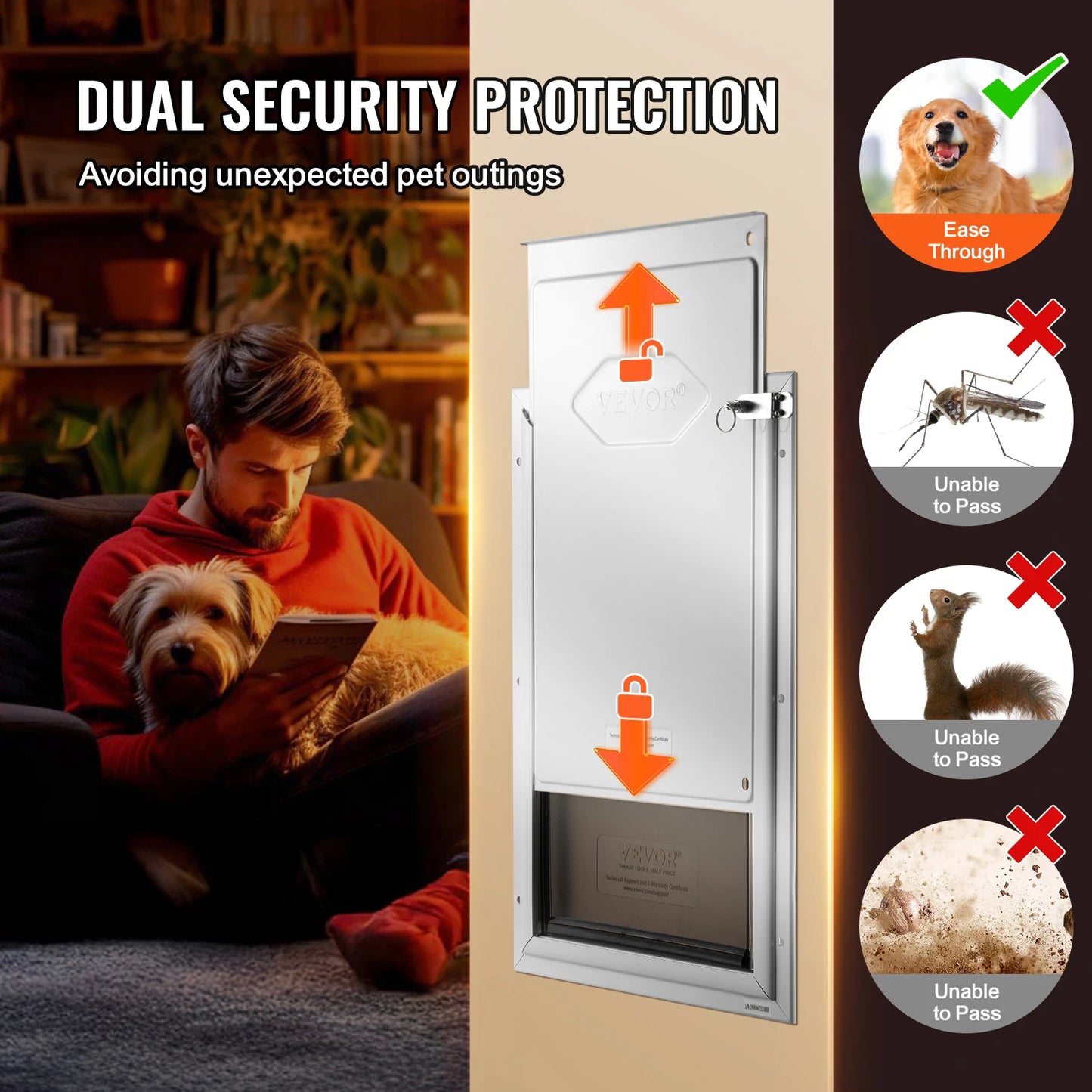 Pet Door Aluminum Frame With Locking Flap System Weatherproof