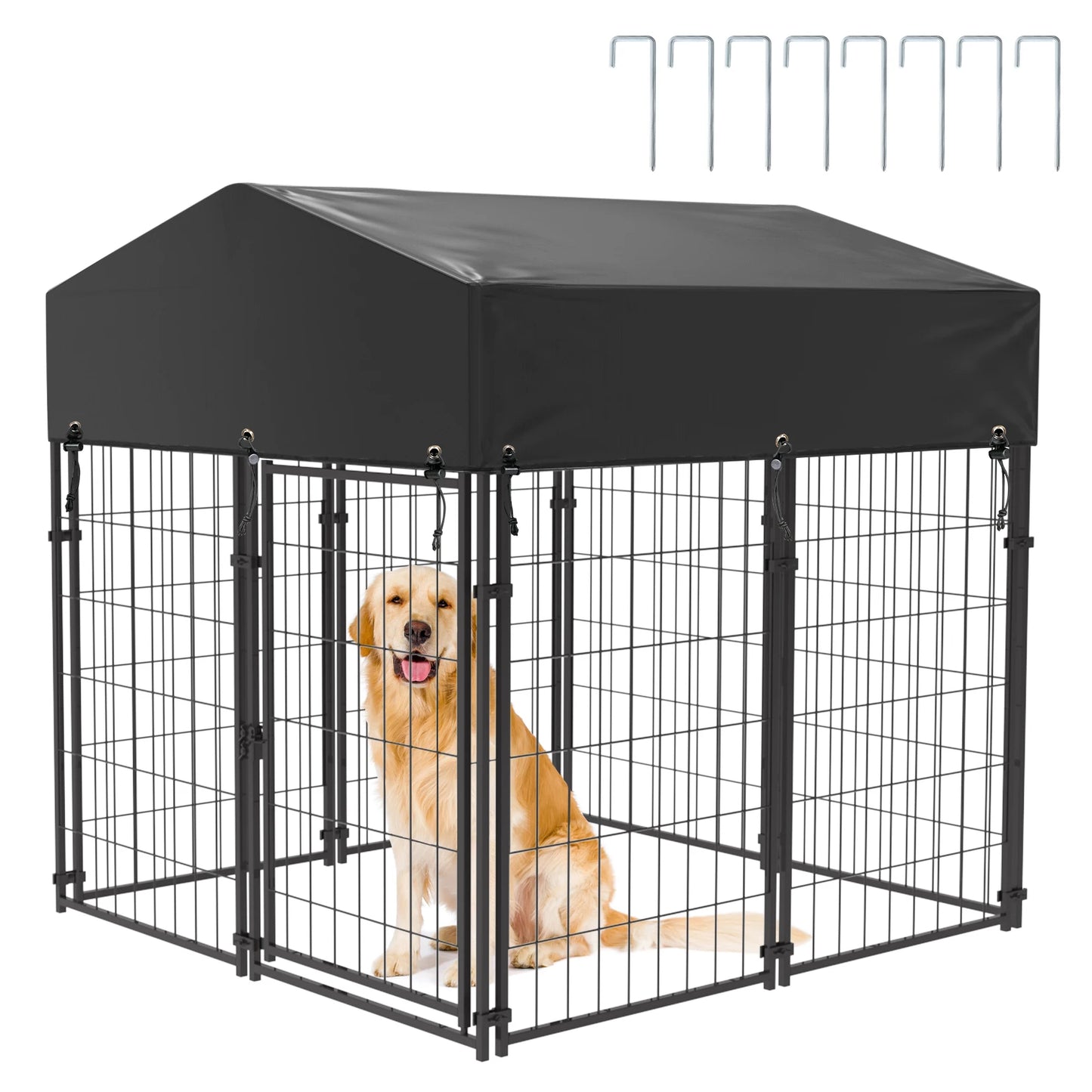 BINGOPAW Large Outdoor Dog Kennel With Welded Wire Run And Canopy