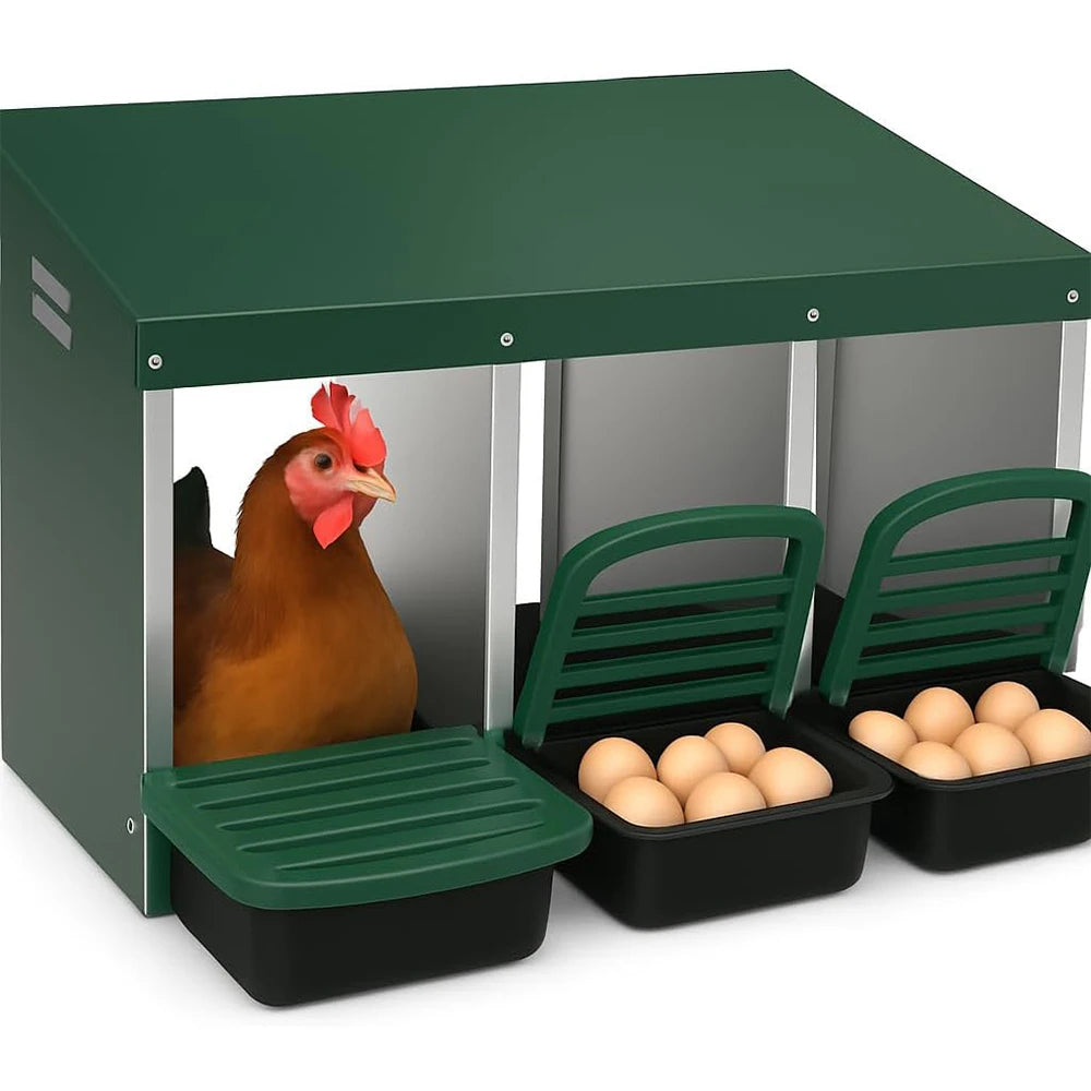HiMISS 3 Compartment Roll Out Nesting Box For Chicken Coop Egg Collection