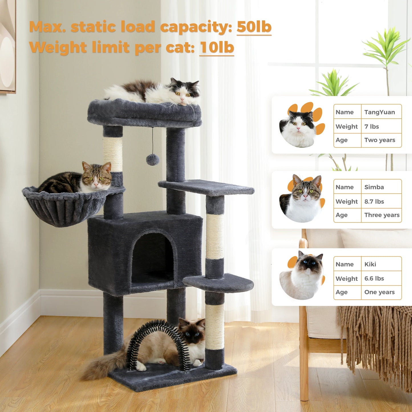 PAWZ Road Cat Tree With Toy Tower And Cozy Plush Perch For Indoor Cats
