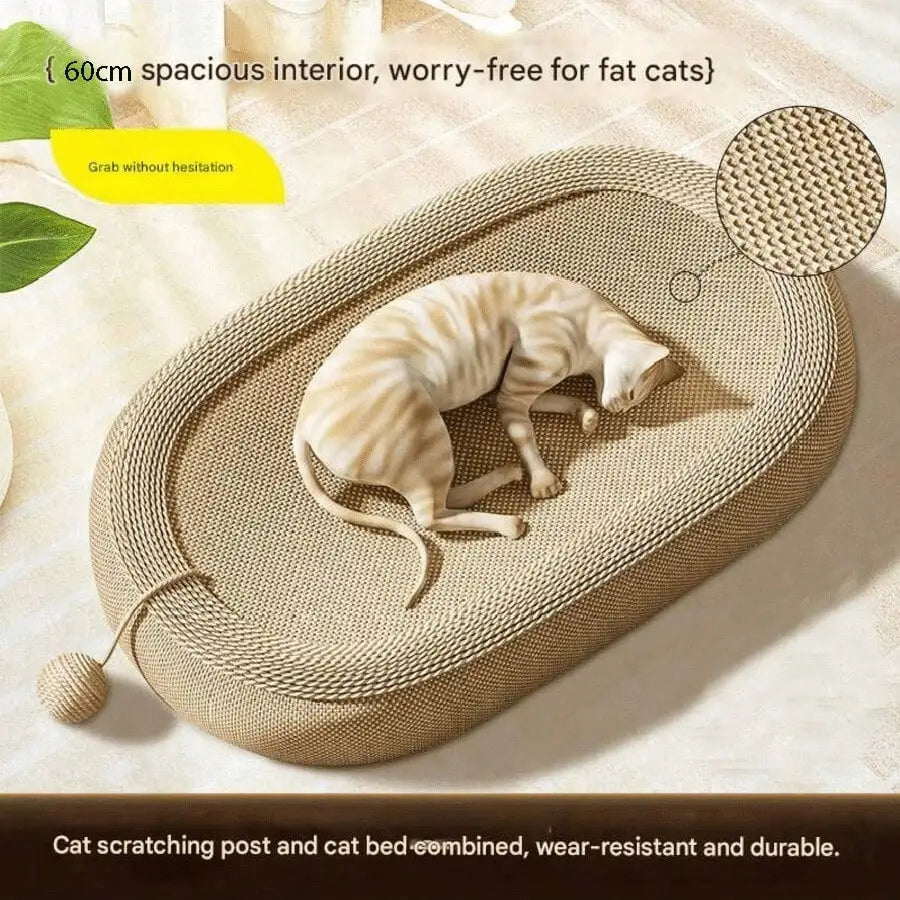 Oval Sisal Woven Cat Scratcher Bed Dual Purpose Lounge Rest Cushion Wear Resistant Scratching Pad Durable Furniture Protector For Indoor Kittens Daily Relax Claw Care Pet Supplies Gift