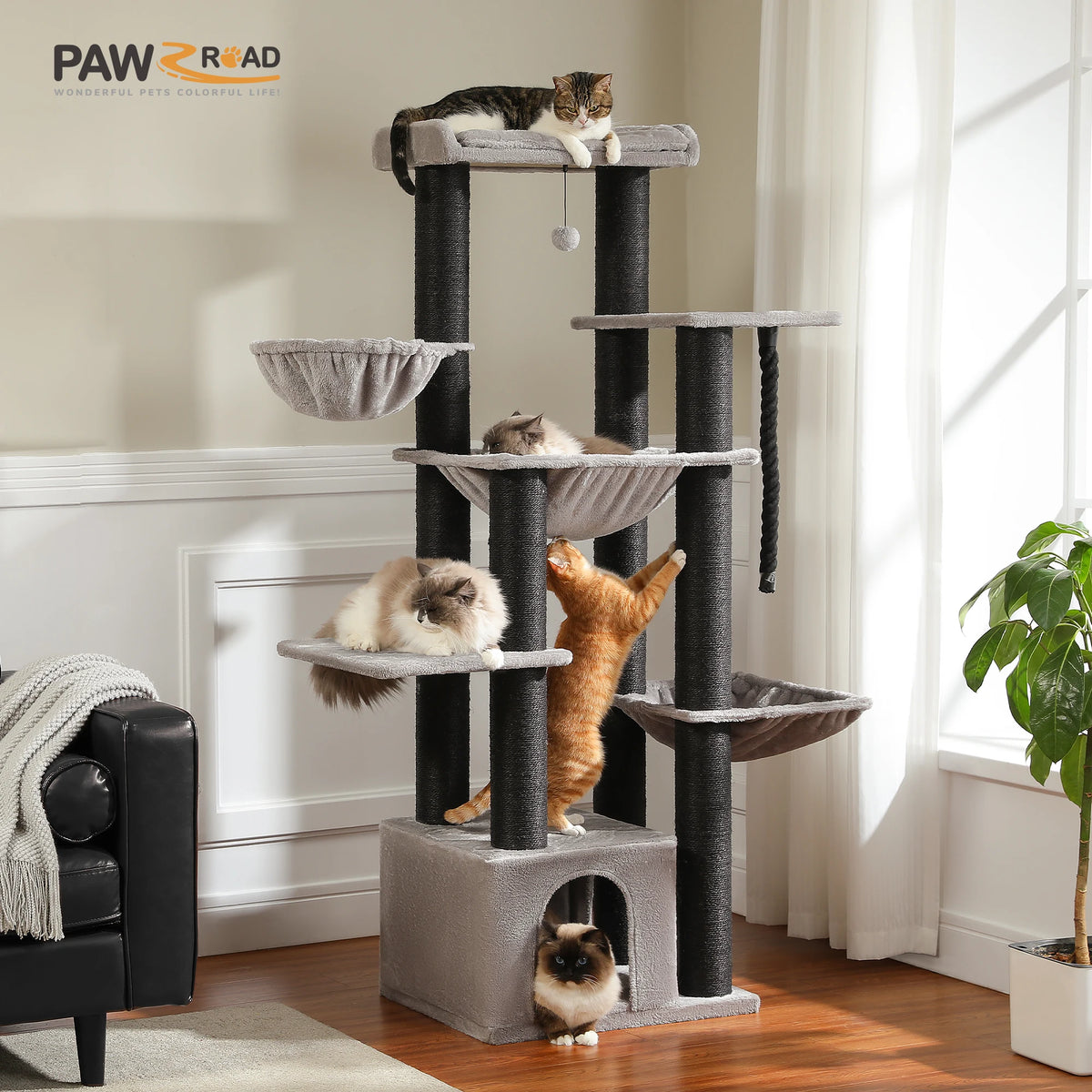 PAWZ Road Multi-Level Cat Tree with Hammock and Sisal Posts