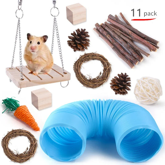 Combination Wooden Toy Set For Hamsters Rabbits Parrots Guinea Pigs