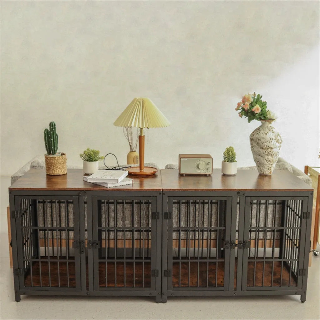 BORWART Spacious Double Dog Crate with Removable Divider Furniture Style