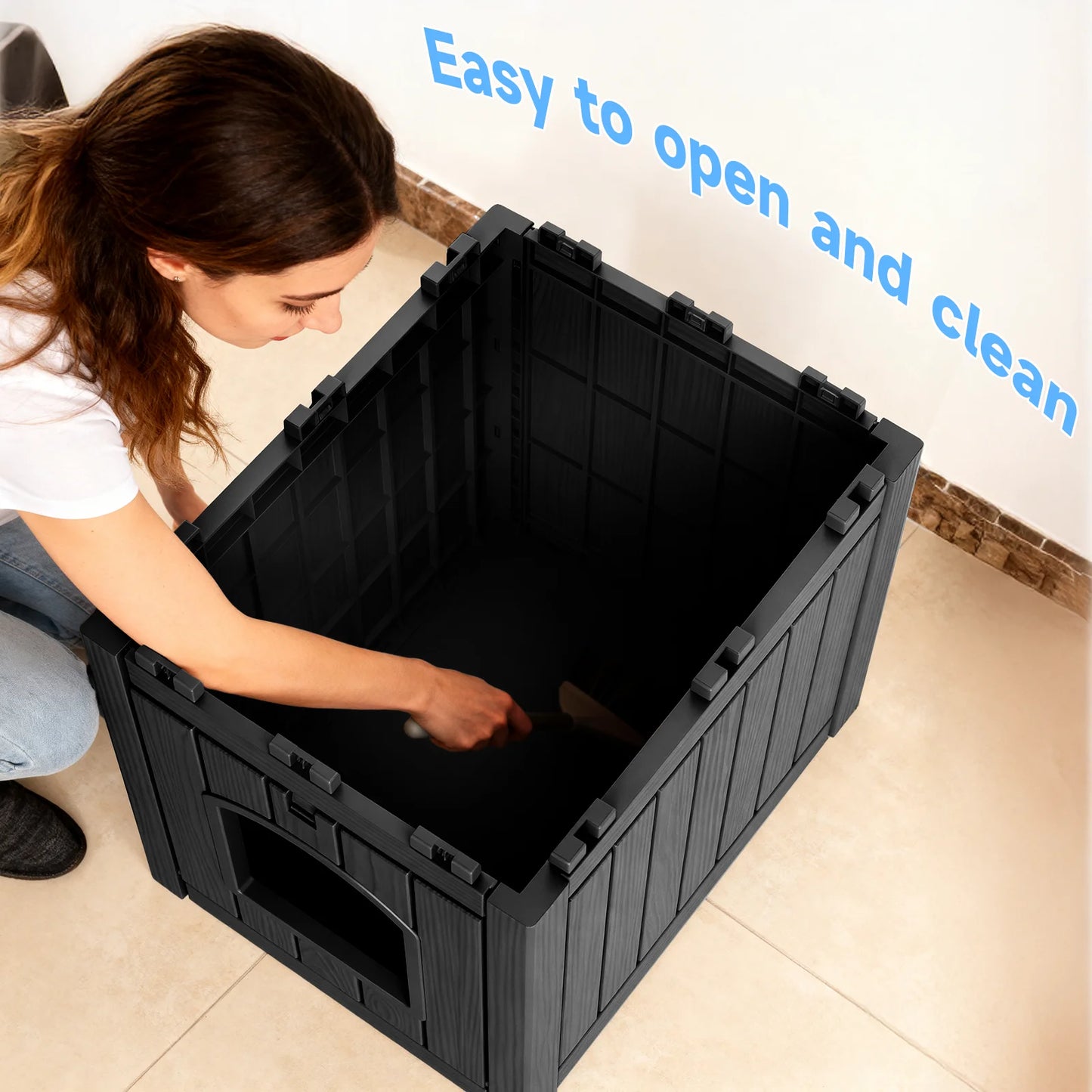 30 Gallon Resin 2-in-1 Cat House End Table, Waterproof Indoor Outdoor Pet Kennel for Small Dogs