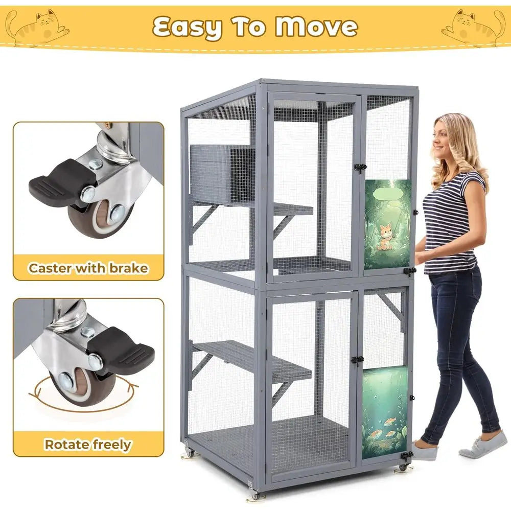 Outdoor Catio Expandable Cat Enclosure With Wheels
