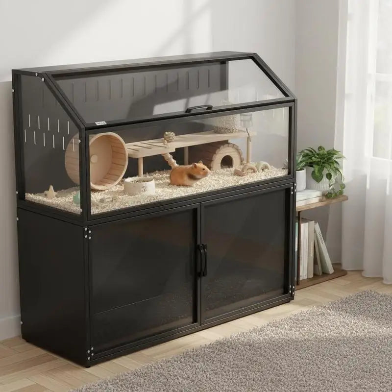 Hamster Cage With Storage Cabinet And Easy View Acrylic Panels Openable Top