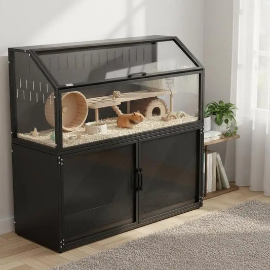 Hamster Cage With Storage Cabinet And Easy View Acrylic Panels Openable Top