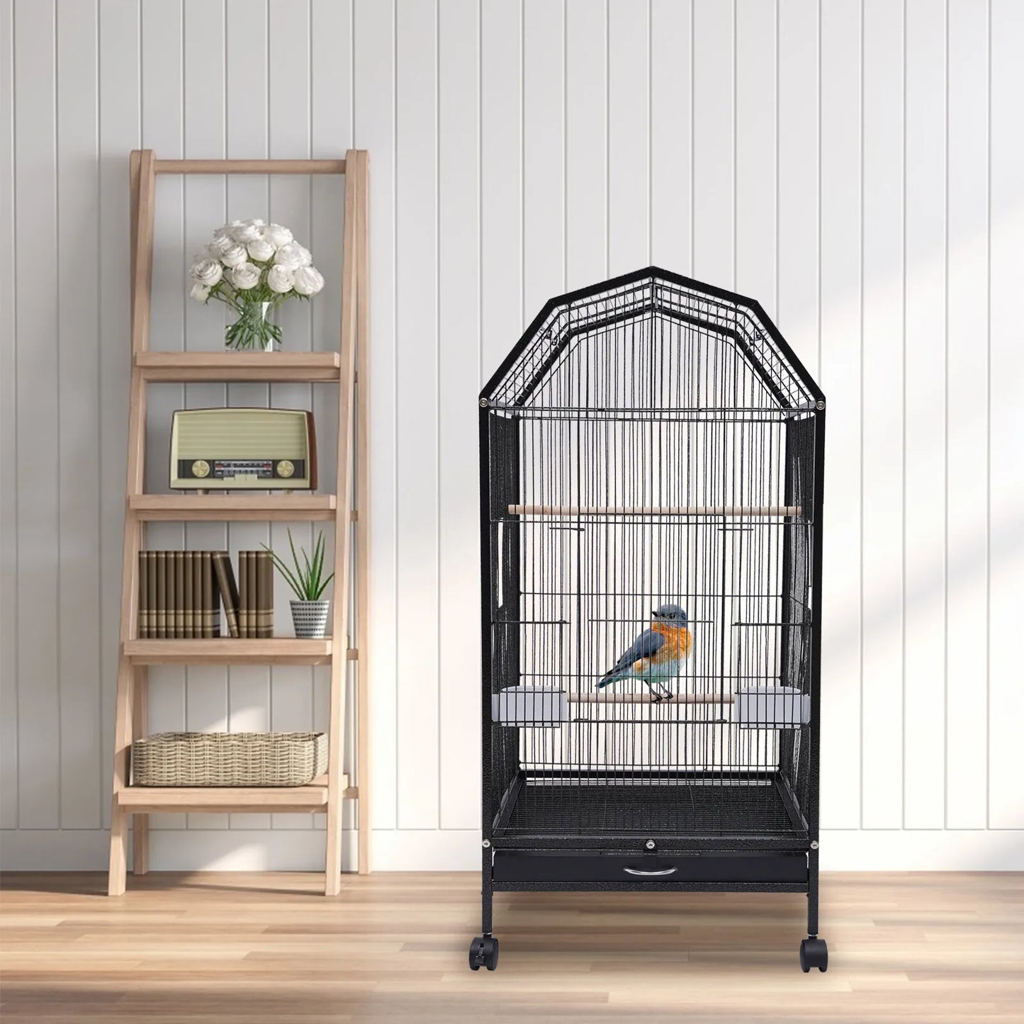 Large Bird Cage With Rolling Stand For Parrots Cockatiels Finches